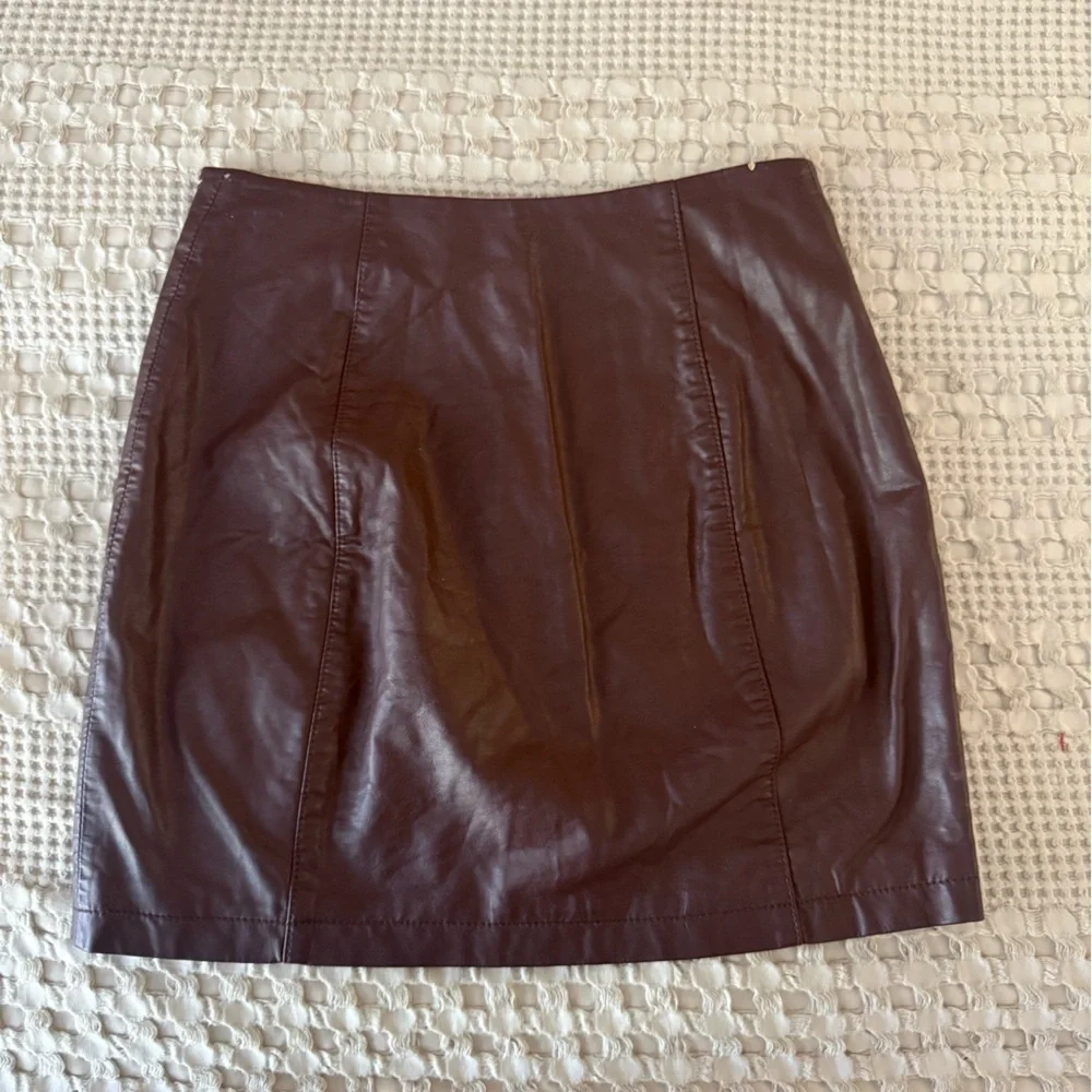 Free people  Button-Front Leather Skirt